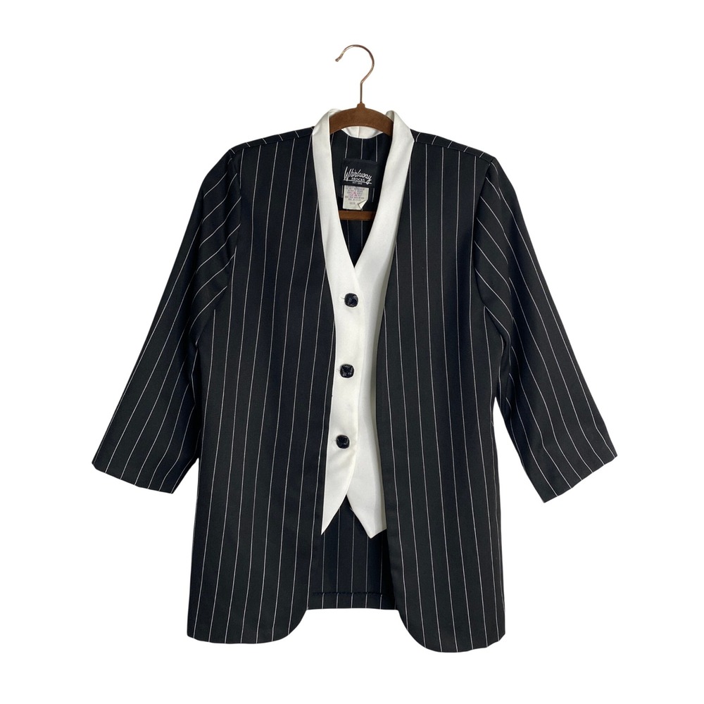 Vtg Whirlaway Frocks 80s Pinstripe Blazer Vest Dark Academia Whimsigoth M